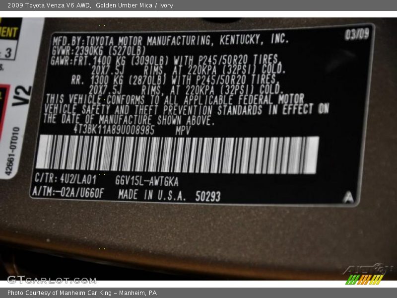Golden Umber Mica / Ivory 2009 Toyota Venza V6 AWD