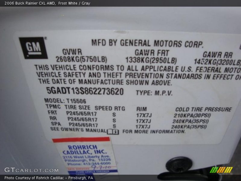 Frost White / Gray 2006 Buick Rainier CXL AWD