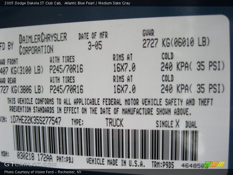 Atlantic Blue Pearl / Medium Slate Gray 2005 Dodge Dakota ST Club Cab