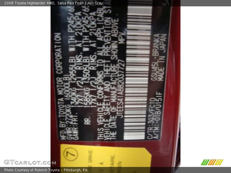 Salsa Red Pearl / Ash Gray 2008 Toyota Highlander 4WD