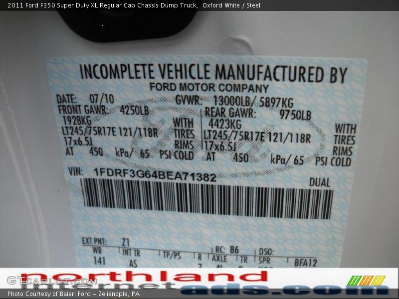 Oxford White / Steel 2011 Ford F350 Super Duty XL Regular Cab Chassis Dump Truck