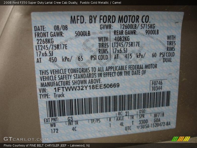 Pueblo Gold Metallic / Camel 2008 Ford F350 Super Duty Lariat Crew Cab Dually