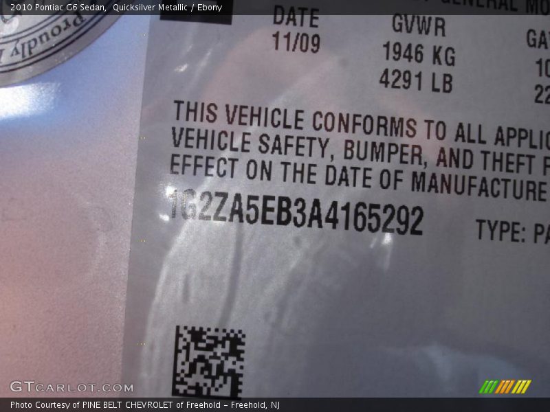 Quicksilver Metallic / Ebony 2010 Pontiac G6 Sedan