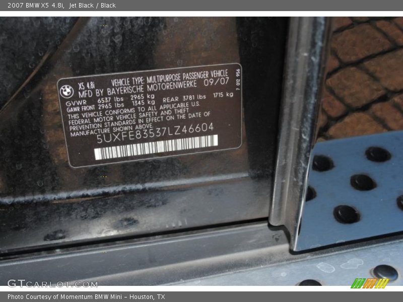 Jet Black / Black 2007 BMW X5 4.8i
