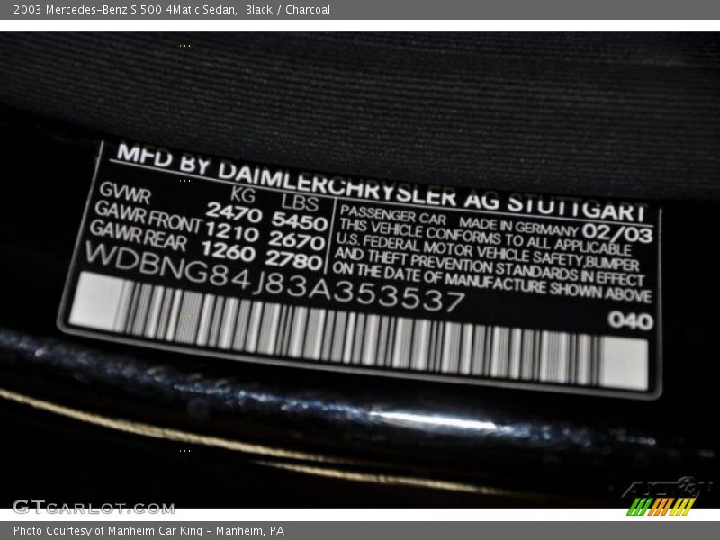 Black / Charcoal 2003 Mercedes-Benz S 500 4Matic Sedan