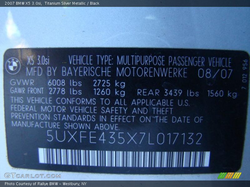 Titanium Silver Metallic / Black 2007 BMW X5 3.0si