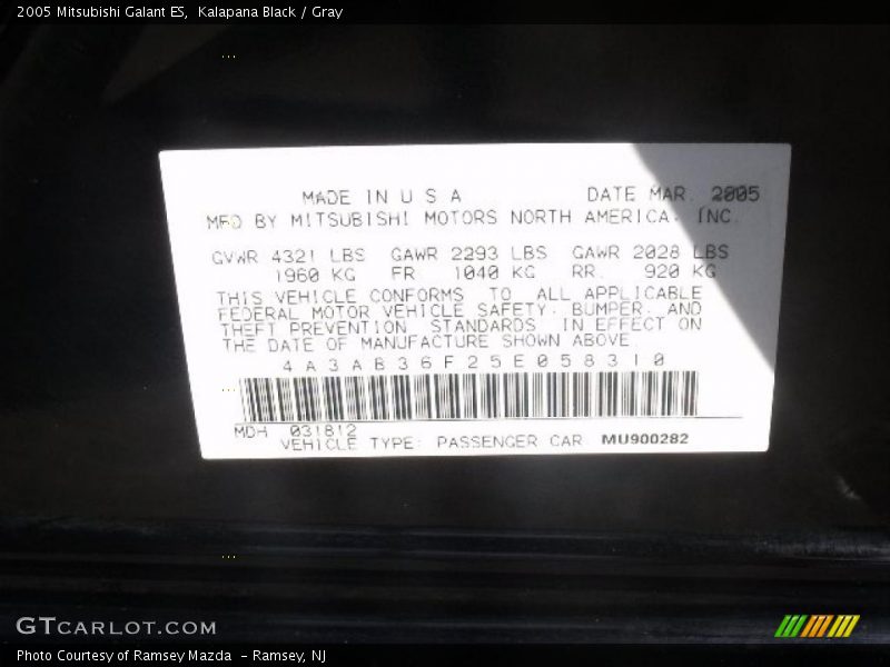 Kalapana Black / Gray 2005 Mitsubishi Galant ES