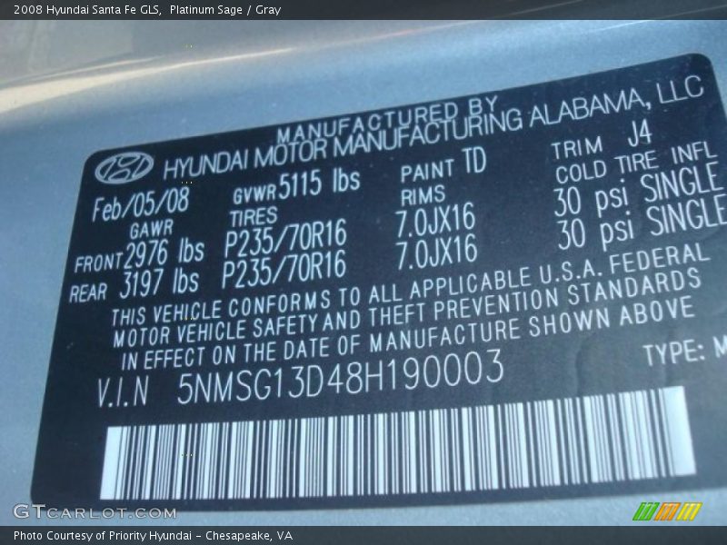 Platinum Sage / Gray 2008 Hyundai Santa Fe GLS