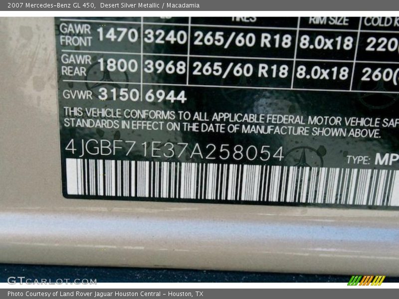 Desert Silver Metallic / Macadamia 2007 Mercedes-Benz GL 450