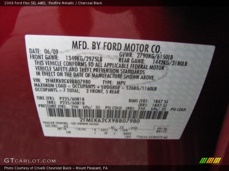 Redfire Metallic / Charcoal Black 2009 Ford Flex SEL AWD