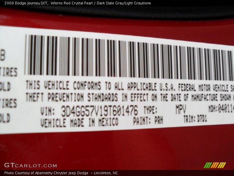 Inferno Red Crystal Pearl / Dark Slate Gray/Light Graystone 2009 Dodge Journey SXT