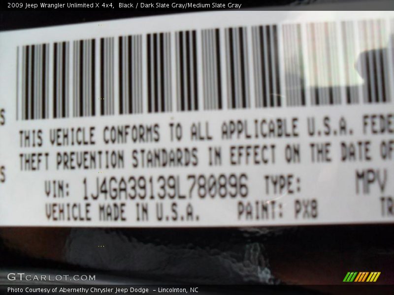 Black / Dark Slate Gray/Medium Slate Gray 2009 Jeep Wrangler Unlimited X 4x4