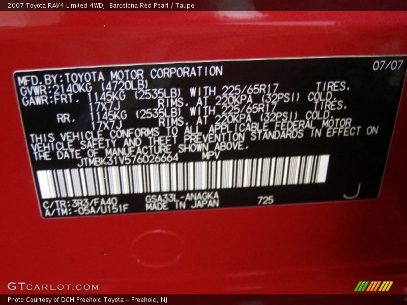 Barcelona Red Pearl / Taupe 2007 Toyota RAV4 Limited 4WD