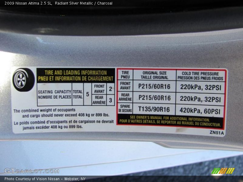 Radiant Silver Metallic / Charcoal 2009 Nissan Altima 2.5 SL