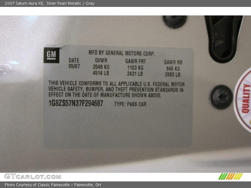 Silver Pearl Metallic / Gray 2007 Saturn Aura XE