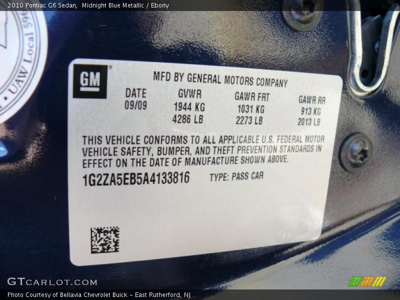 Midnight Blue Metallic / Ebony 2010 Pontiac G6 Sedan