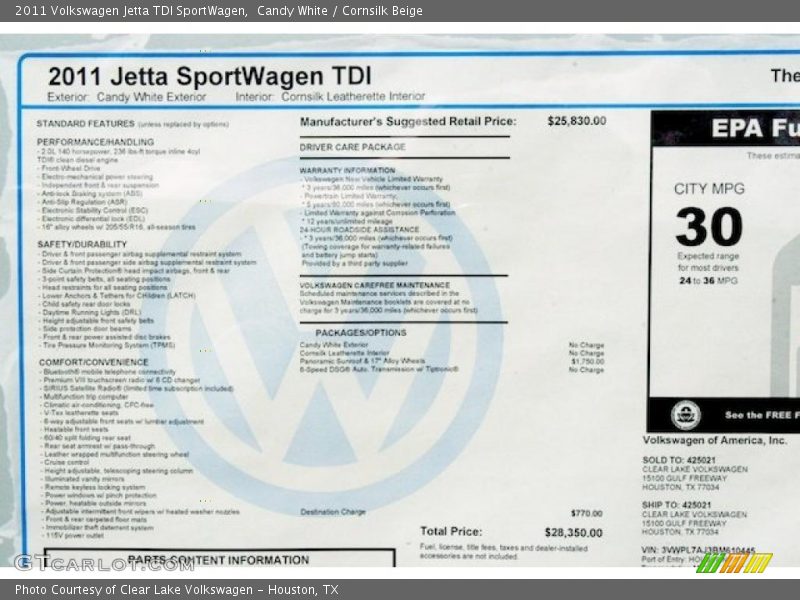 Candy White / Cornsilk Beige 2011 Volkswagen Jetta TDI SportWagen