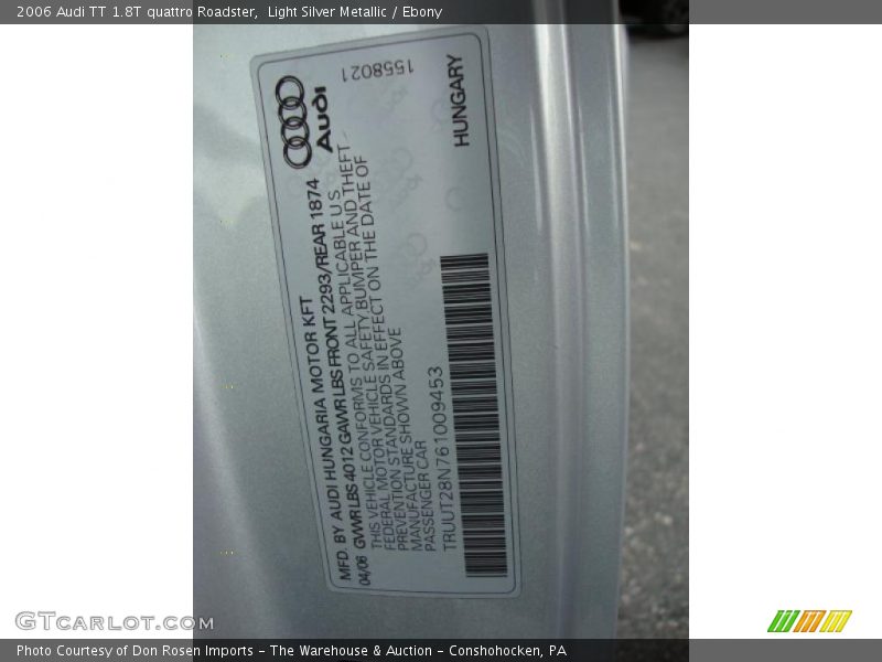 Light Silver Metallic / Ebony 2006 Audi TT 1.8T quattro Roadster
