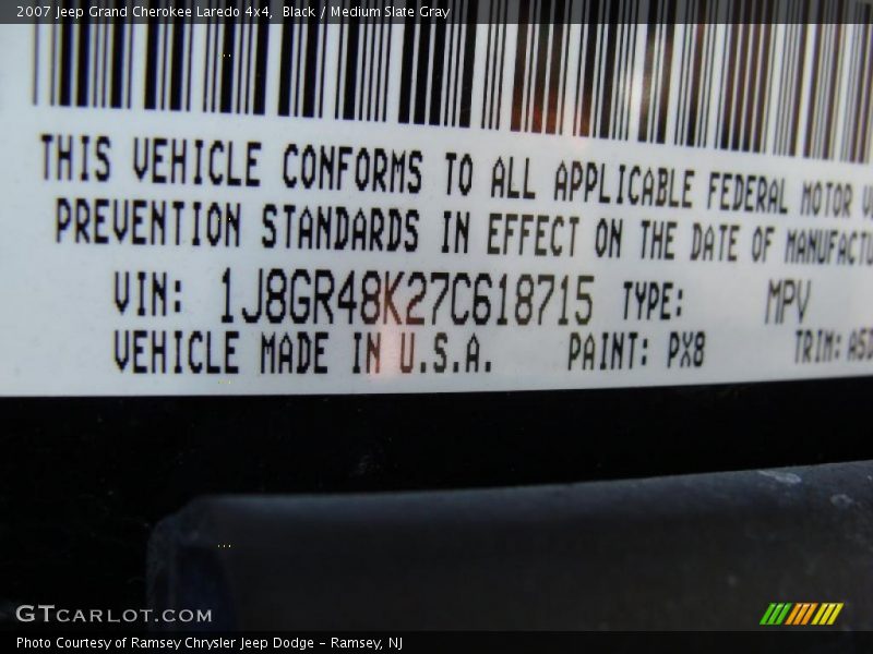 Black / Medium Slate Gray 2007 Jeep Grand Cherokee Laredo 4x4