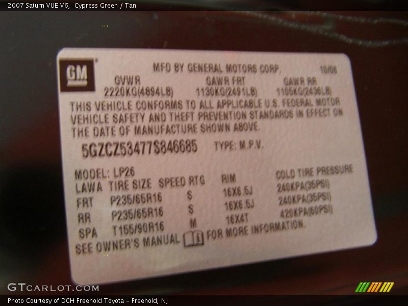Cypress Green / Tan 2007 Saturn VUE V6