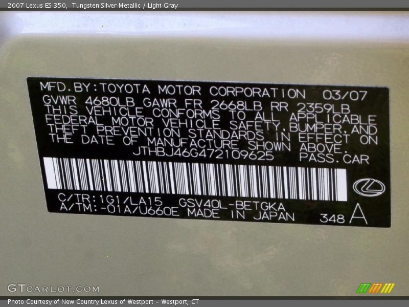 Tungsten Silver Metallic / Light Gray 2007 Lexus ES 350