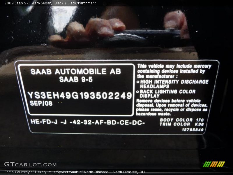 Black / Black/Parchment 2009 Saab 9-5 Aero Sedan