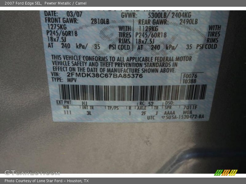 Pewter Metallic / Camel 2007 Ford Edge SEL
