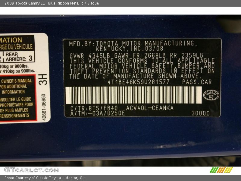 Blue Ribbon Metallic / Bisque 2009 Toyota Camry LE