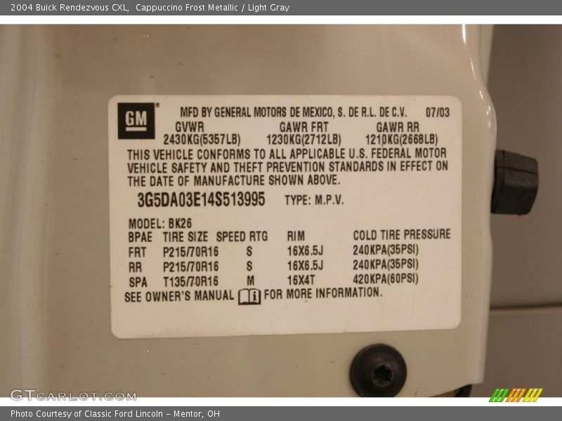 Cappuccino Frost Metallic / Light Gray 2004 Buick Rendezvous CXL