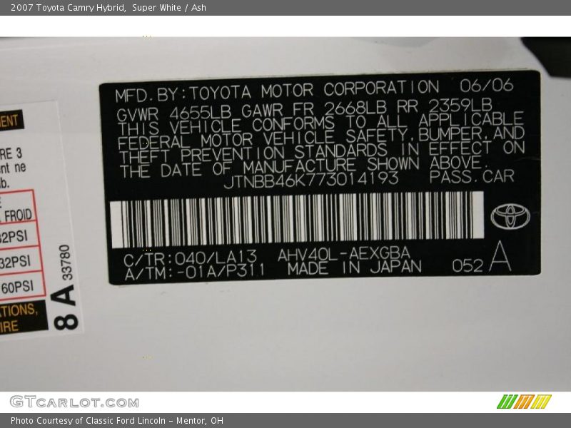 Super White / Ash 2007 Toyota Camry Hybrid