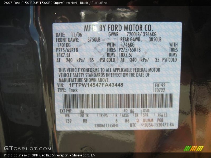 Black / Black/Red 2007 Ford F150 ROUSH 500RC SuperCrew 4x4