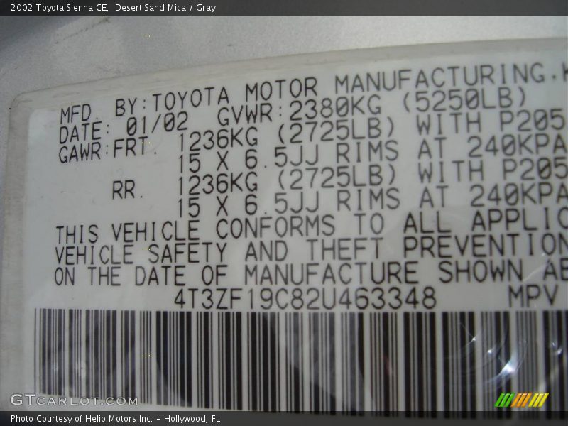 Desert Sand Mica / Gray 2002 Toyota Sienna CE
