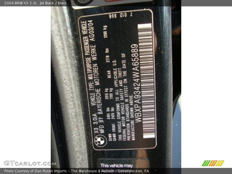 Jet Black / Black 2004 BMW X3 3.0i