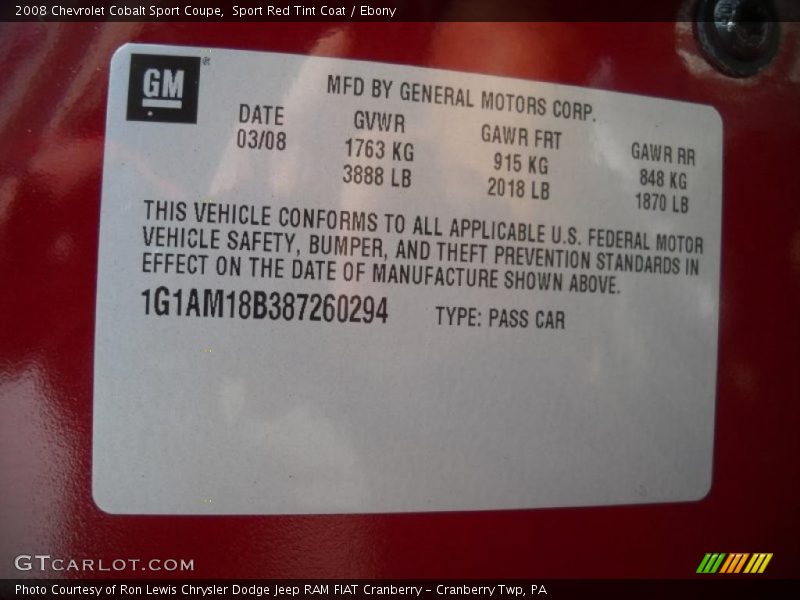 Sport Red Tint Coat / Ebony 2008 Chevrolet Cobalt Sport Coupe