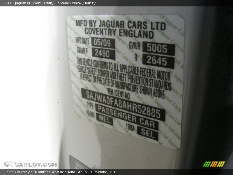 Porcelain White / Barley 2010 Jaguar XF Sport Sedan