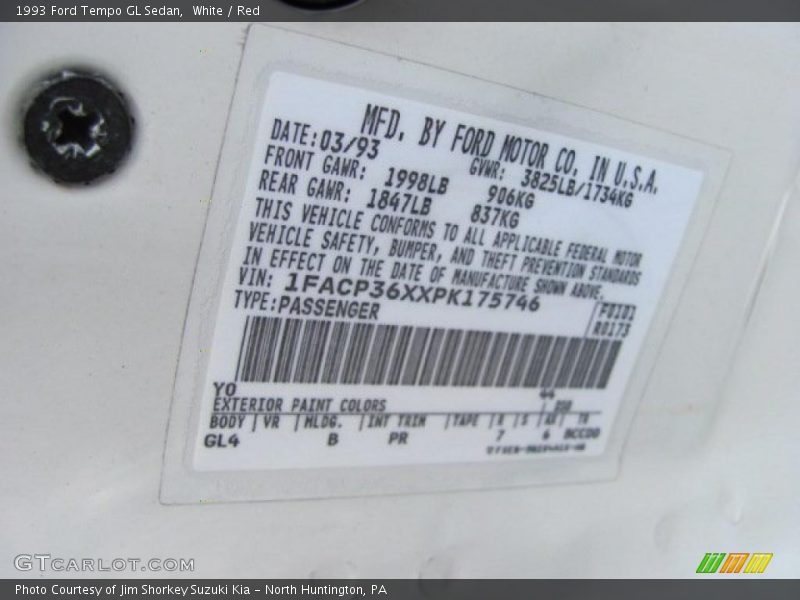 White / Red 1993 Ford Tempo GL Sedan