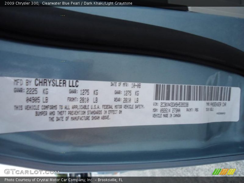 Clearwater Blue Pearl / Dark Khaki/Light Graystone 2009 Chrysler 300