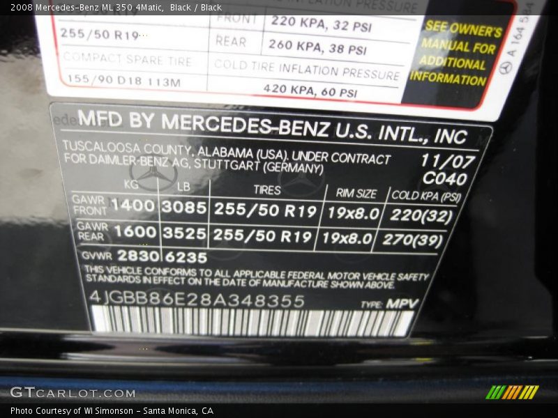 Black / Black 2008 Mercedes-Benz ML 350 4Matic