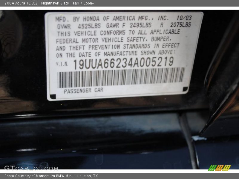 Nighthawk Black Pearl / Ebony 2004 Acura TL 3.2