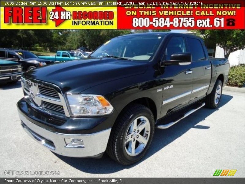 Brilliant Black Crystal Pearl / Dark Slate/Medium Graystone 2009 Dodge Ram 1500 Big Horn Edition Crew Cab