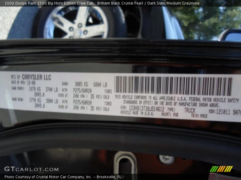 Brilliant Black Crystal Pearl / Dark Slate/Medium Graystone 2009 Dodge Ram 1500 Big Horn Edition Crew Cab
