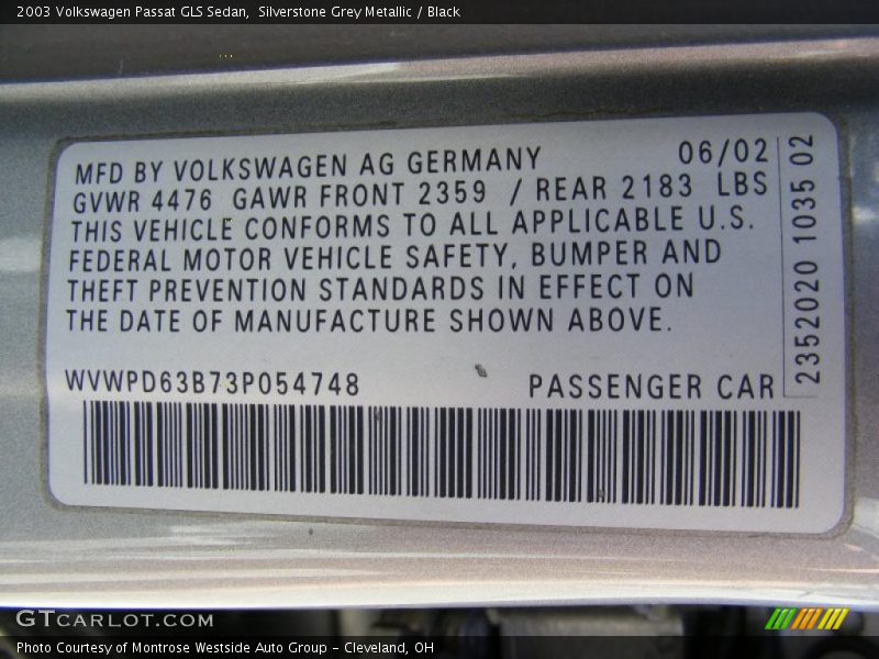Silverstone Grey Metallic / Black 2003 Volkswagen Passat GLS Sedan