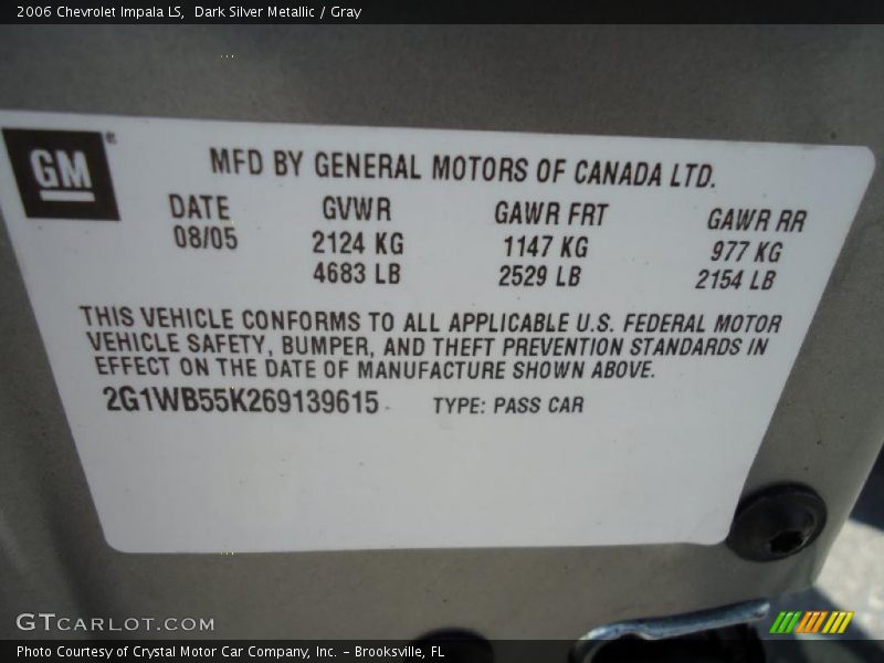 Dark Silver Metallic / Gray 2006 Chevrolet Impala LS