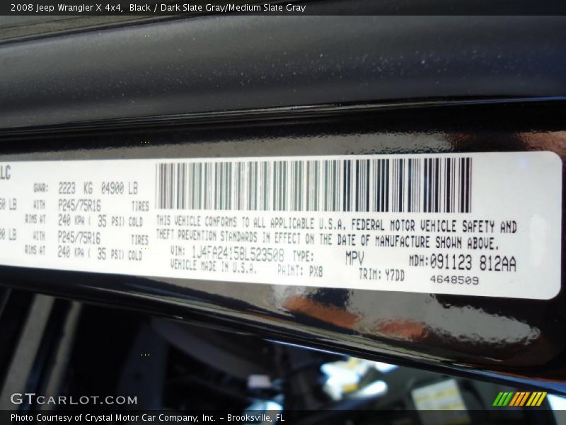 Black / Dark Slate Gray/Medium Slate Gray 2008 Jeep Wrangler X 4x4