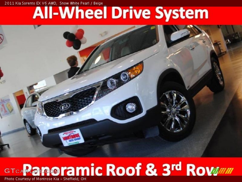 Snow White Pearl / Beige 2011 Kia Sorento EX V6 AWD