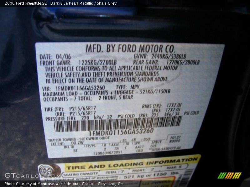 Dark Blue Pearl Metallic / Shale Grey 2006 Ford Freestyle SE