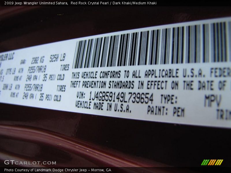 Red Rock Crystal Pearl / Dark Khaki/Medium Khaki 2009 Jeep Wrangler Unlimited Sahara