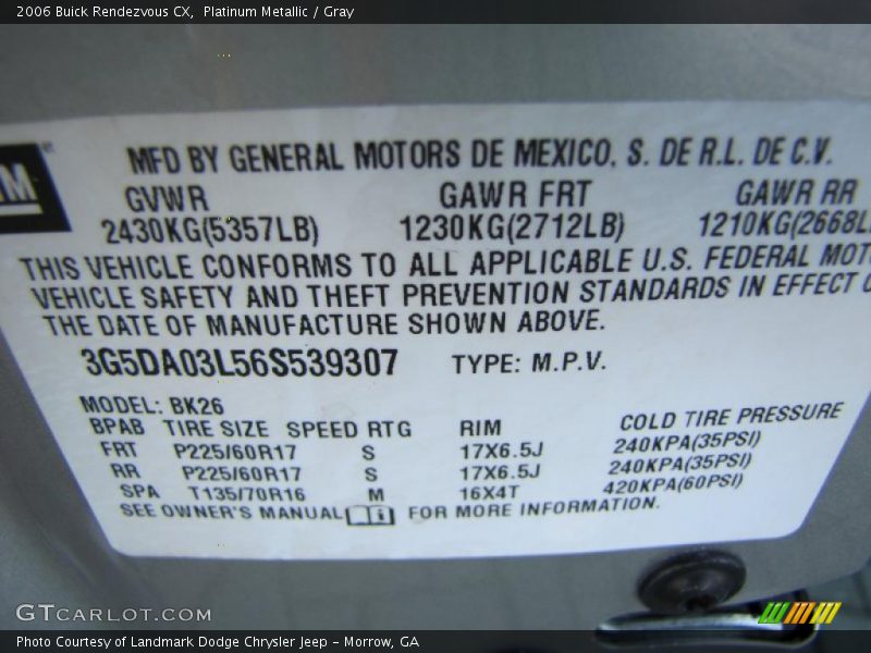 Platinum Metallic / Gray 2006 Buick Rendezvous CX