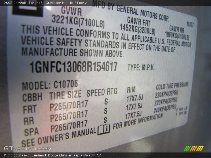 Graystone Metallic / Ebony 2008 Chevrolet Tahoe LS