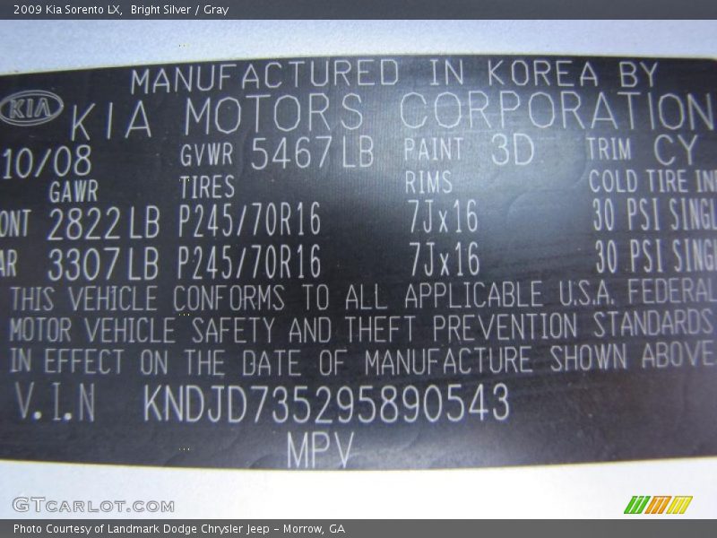 Bright Silver / Gray 2009 Kia Sorento LX